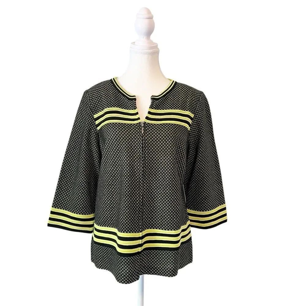 Ming Wang Striped Knit V-Neck Sweater Cardigan Jacket Plus Size Blue Green